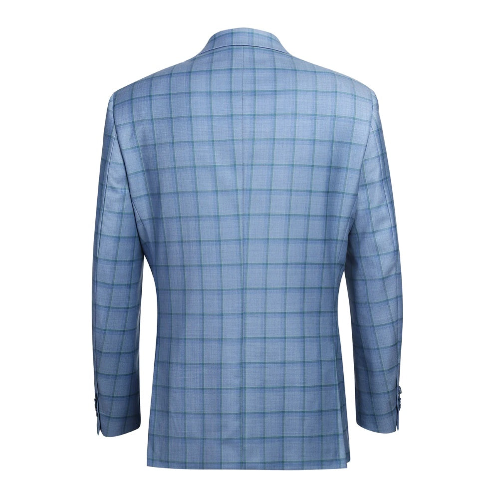 Men's Blue Classic Fit 100% Wool Plaid Blazer