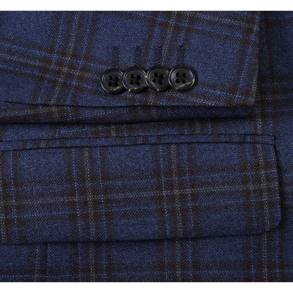 100% Wool Regular Fit 2 Button Sports Coat In Navy Plaid