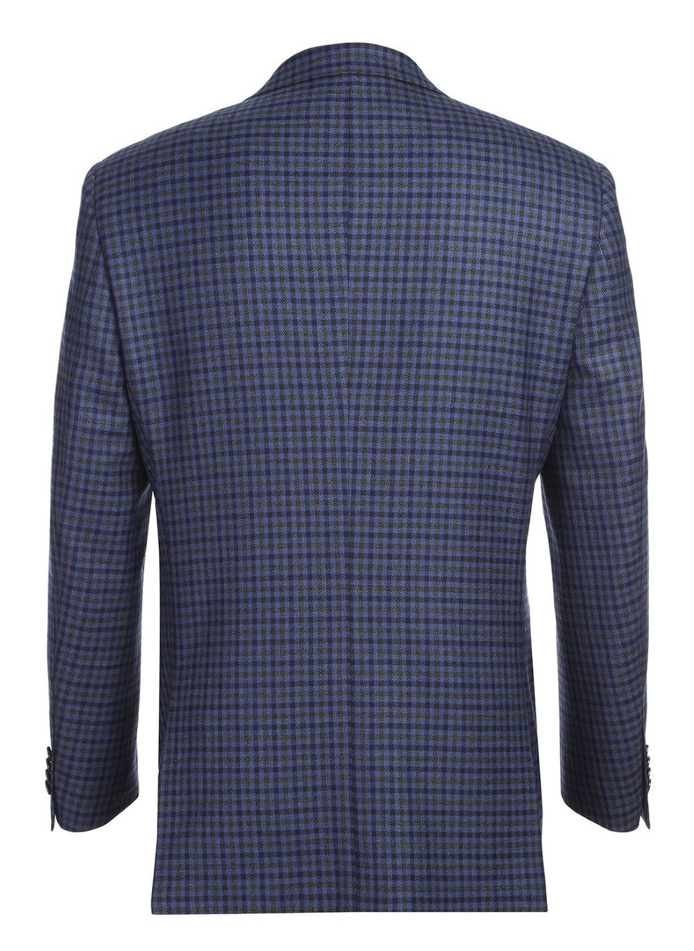 Wool Blend Regular Fit 2 Button Mini Check Pattern Sports Coat In Blue