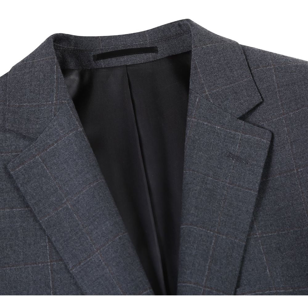 Gray Regular Fit Wool Blend Windowpane 2 Piece Suit