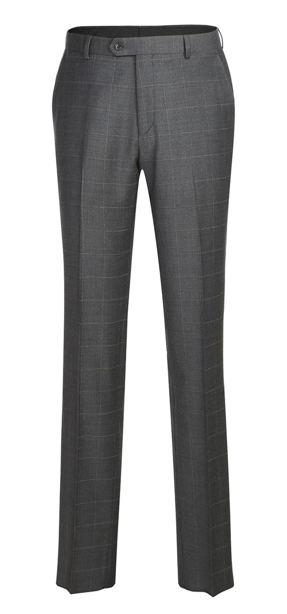 Gray Regular Fit Wool Blend Windowpane 2 Piece Suit