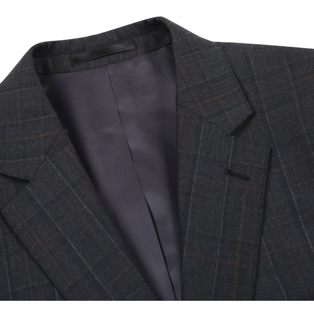 Charcoal Regular Fit Wool Blend Windowpane 2 Piece Suit