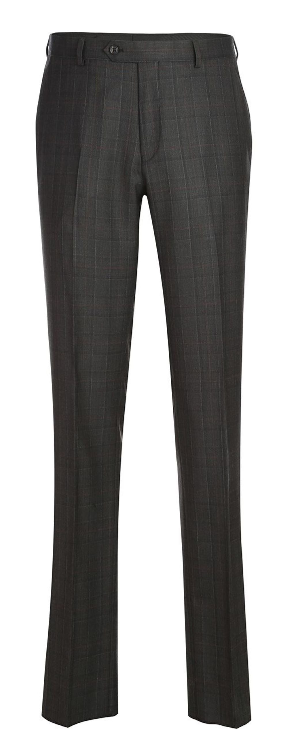 Charcoal Regular Fit Wool Blend Windowpane 2 Piece Suit