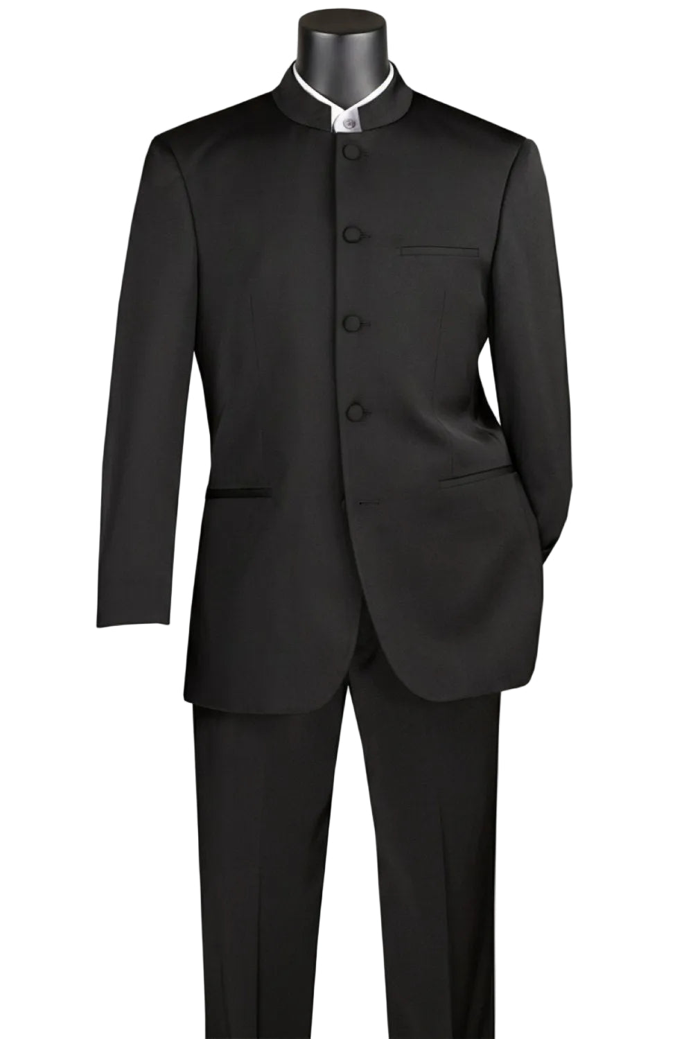 Master Collection - Regular Fit Men's 2 Piece Banded Collar Tuxedo Black