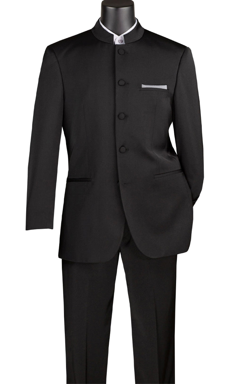 Master Collection - Regular Fit Men's 2 Piece Banded Collar Tuxedo Black
