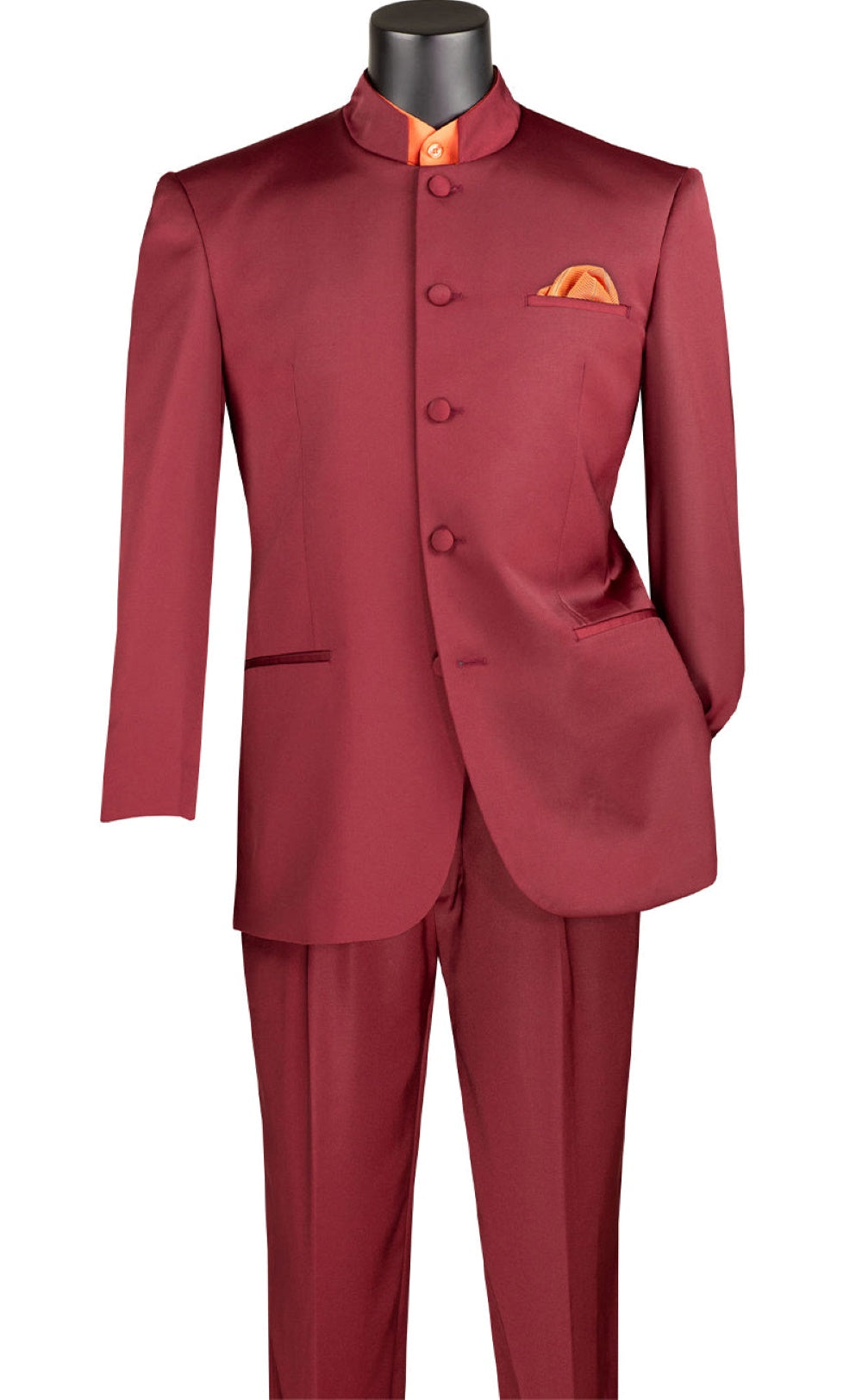 Master Collection - Regular Fit Men's 2 Piece Banded Collar Tuxedo Burgundy
