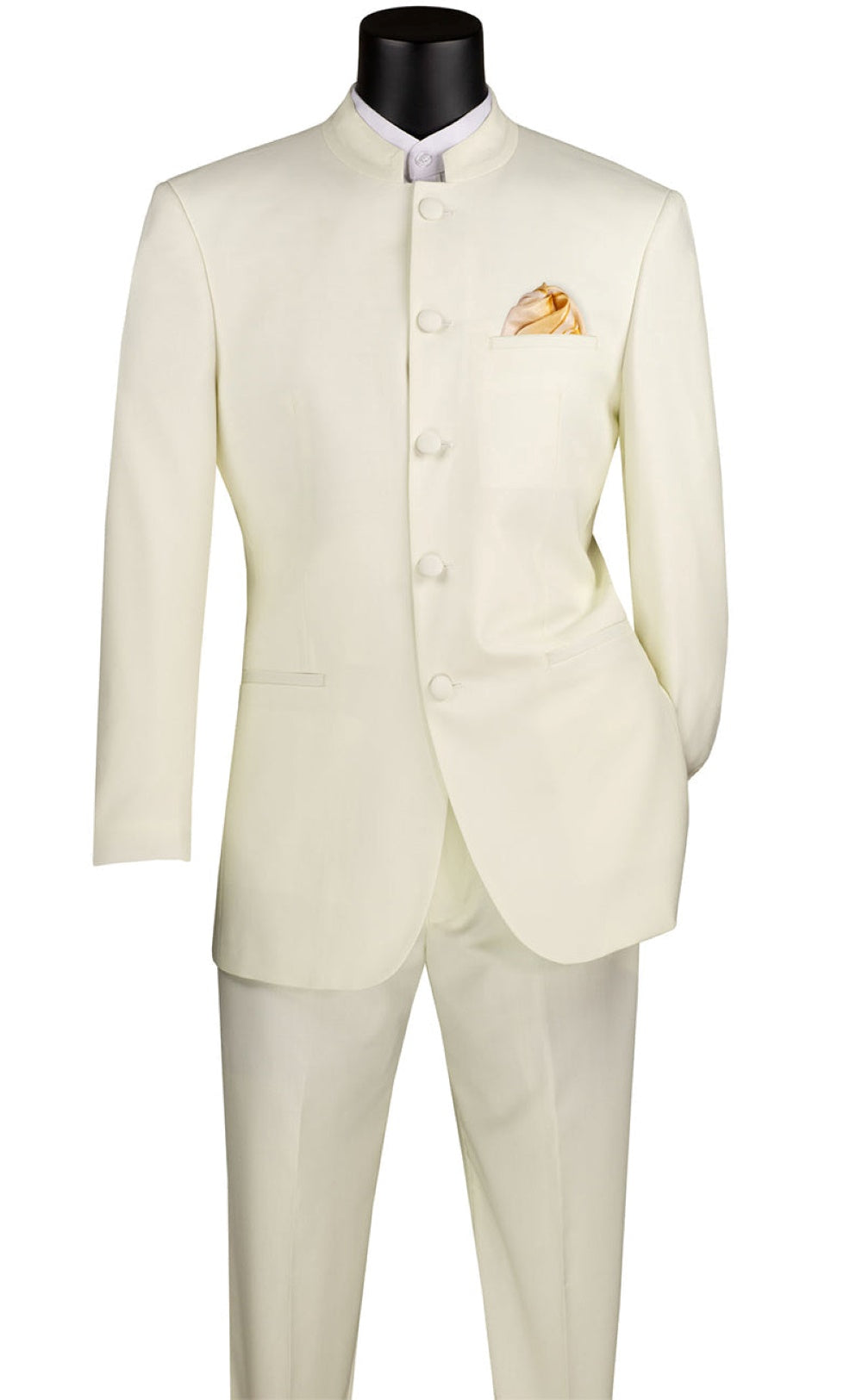 Master Collection - Regular Fit Men's 2 Piece Banded Collar Tuxedo Ivory
