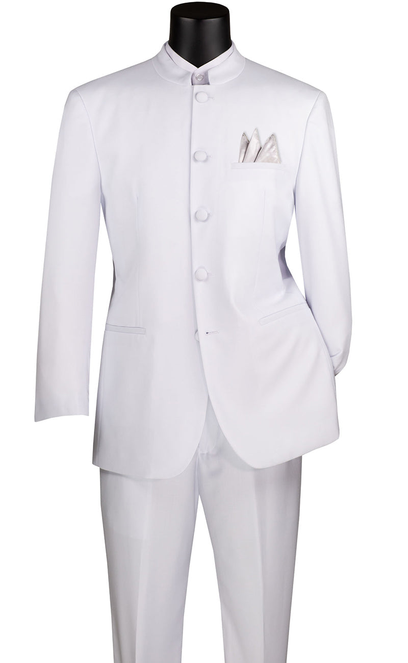 Master Collection - Regular Fit Men's 2 Piece Banded Collar Tuxedo White
