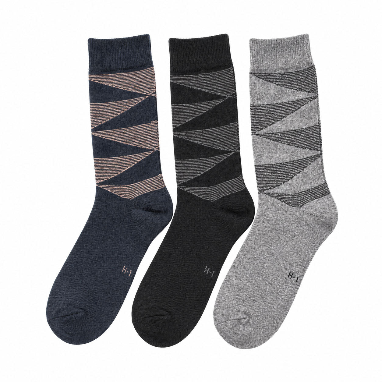 Men's 3 Pack Triangle Pattern Crew Socks - Charcoal/Gray/Black
