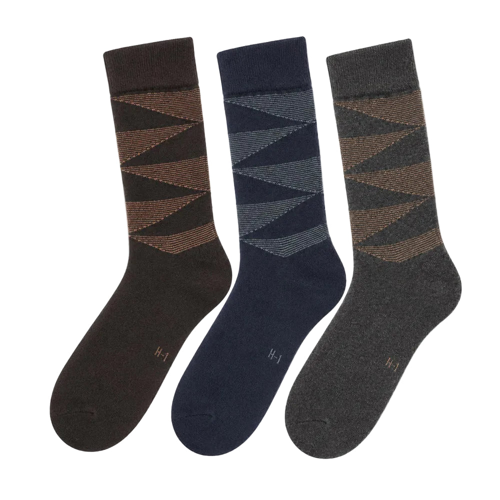 Men's 3 Pack Triangle Pattern Crew Socks - Navy/Brown/Gray