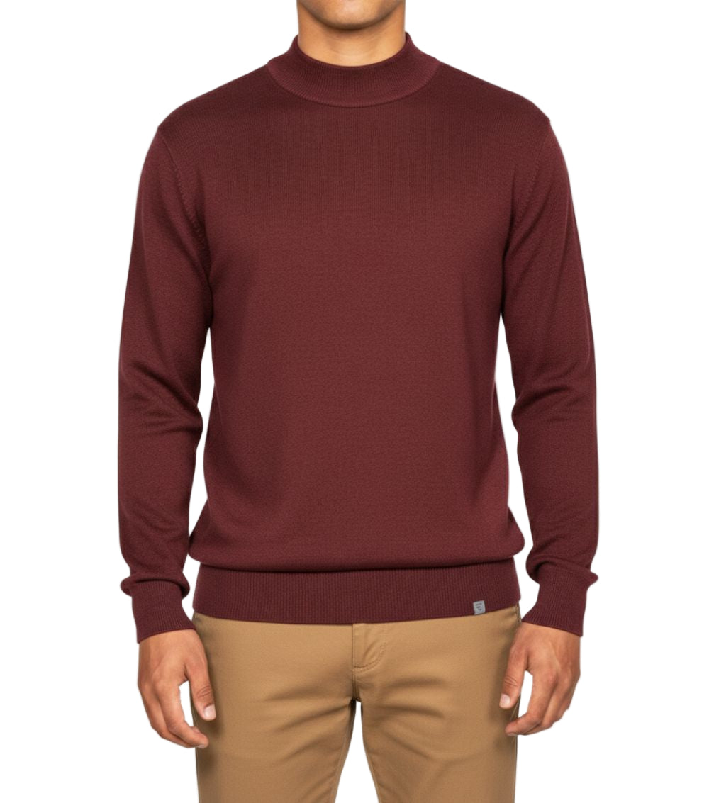 Stacy Adams - Men’s Mock Knit Burgundy Sweater
