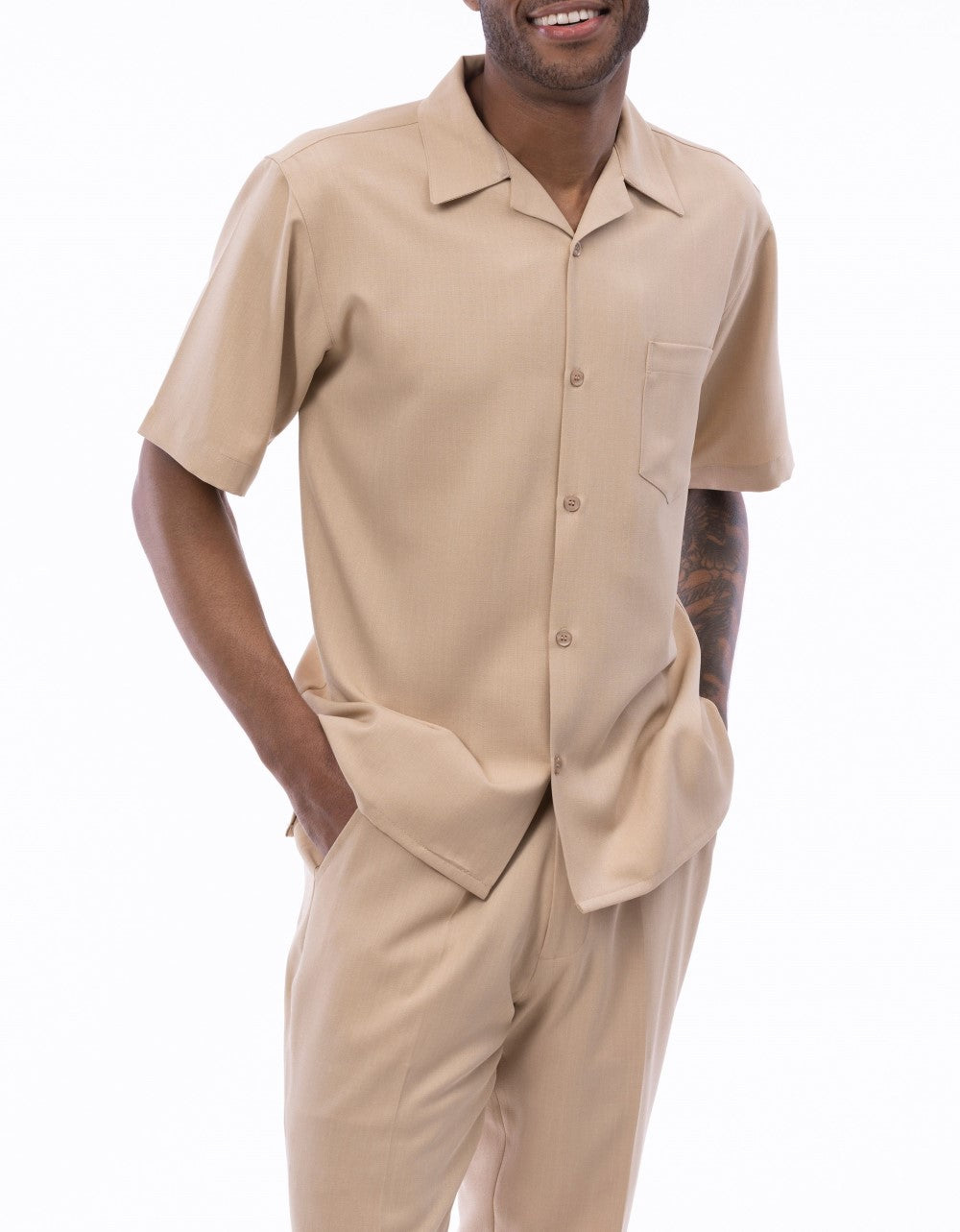 Men's 2 Piece Walking Suit Summer Short Sleeves in Beige
