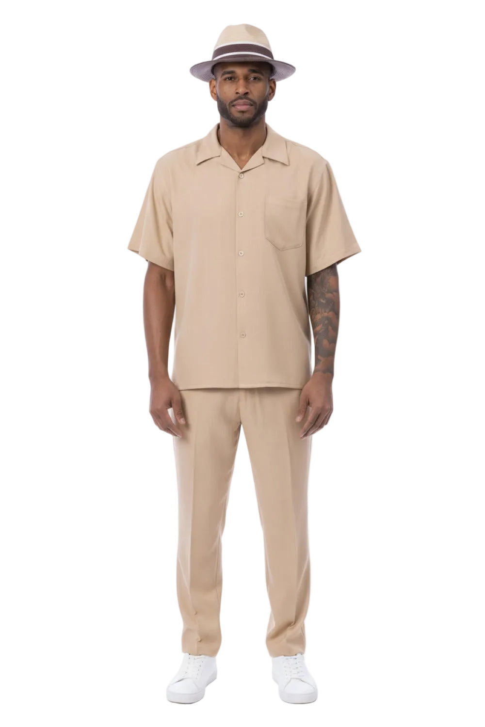 Men's 2 Piece Walking Suit Summer Short Sleeves in Beige