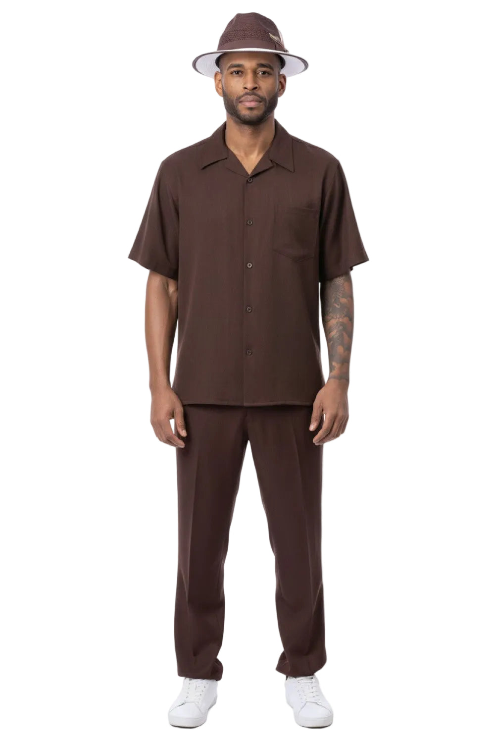 Men's 2 Piece Walking Suit Summer Short Sleeves in Brown
