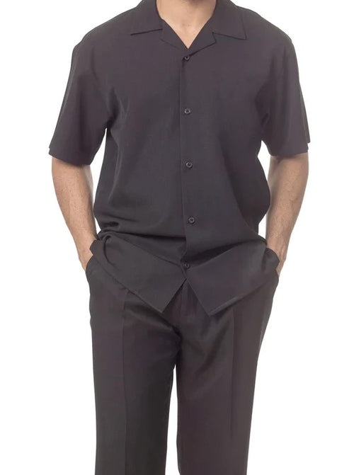 Men's 2 Piece Walking Suit Summer Short Sleeves in Black | Suits ...