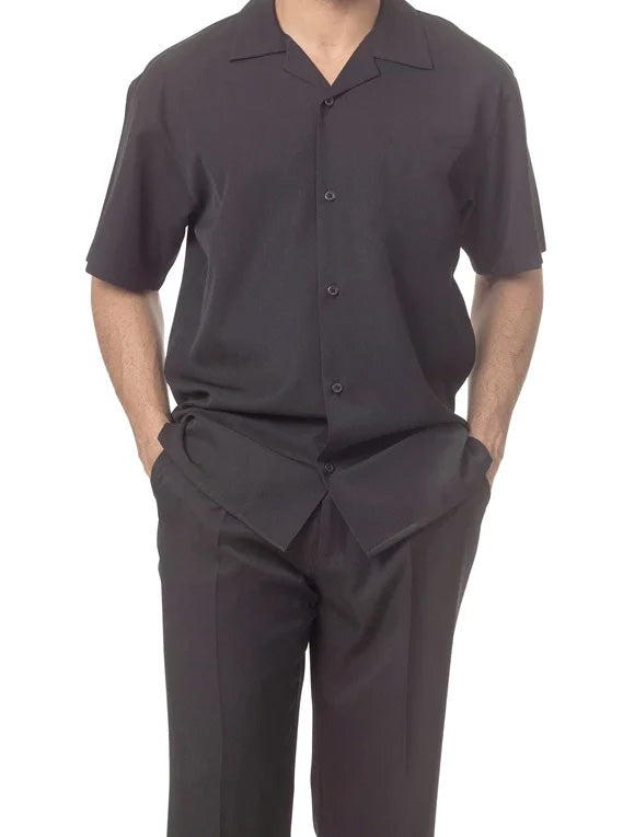 Men's 2 Piece Walking Suit Summer Short Sleeves in Black