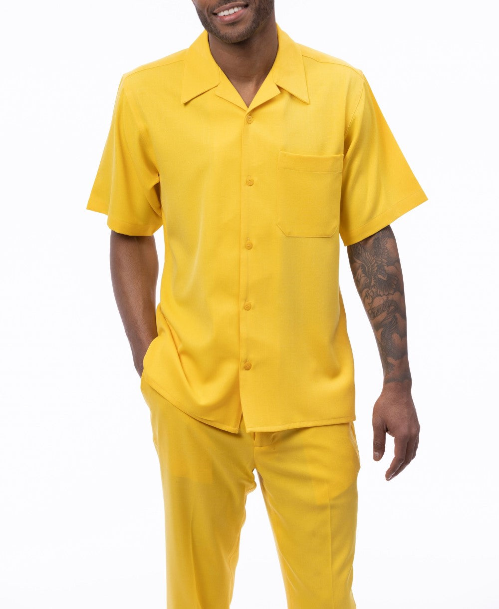 Men's 2 Piece Walking Suit Summer Short Sleeves in Canary Yellow
