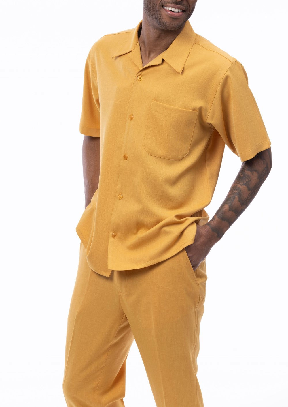 Men's 2 Piece Walking Suit Summer Short Sleeves in Gold

