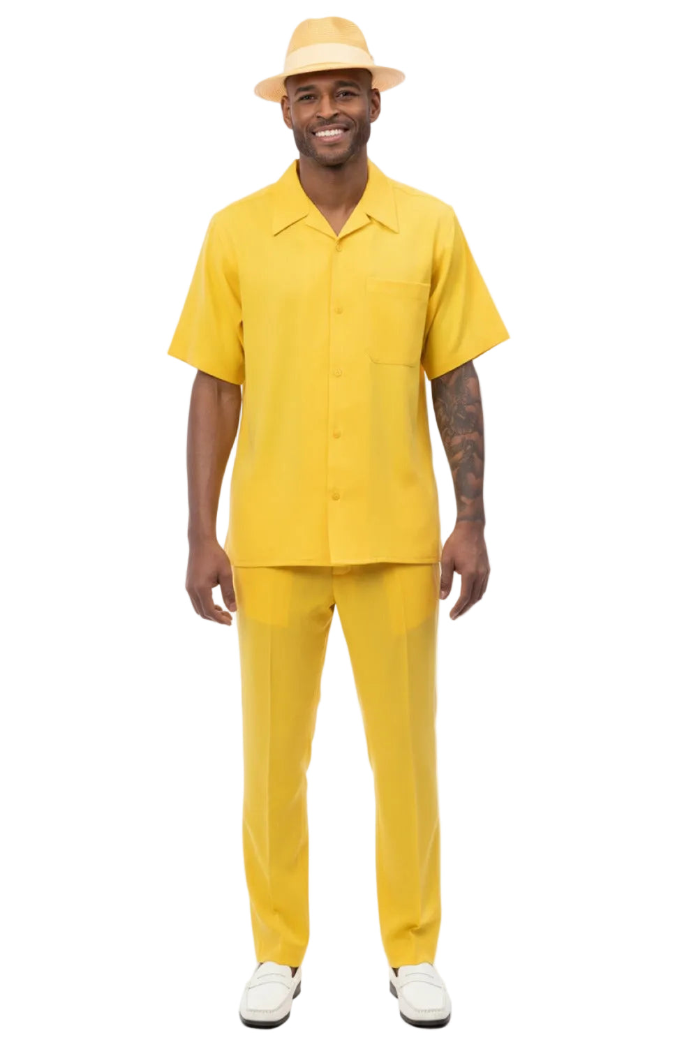 Men's 2 Piece Walking Suit Summer Short Sleeves in Gold