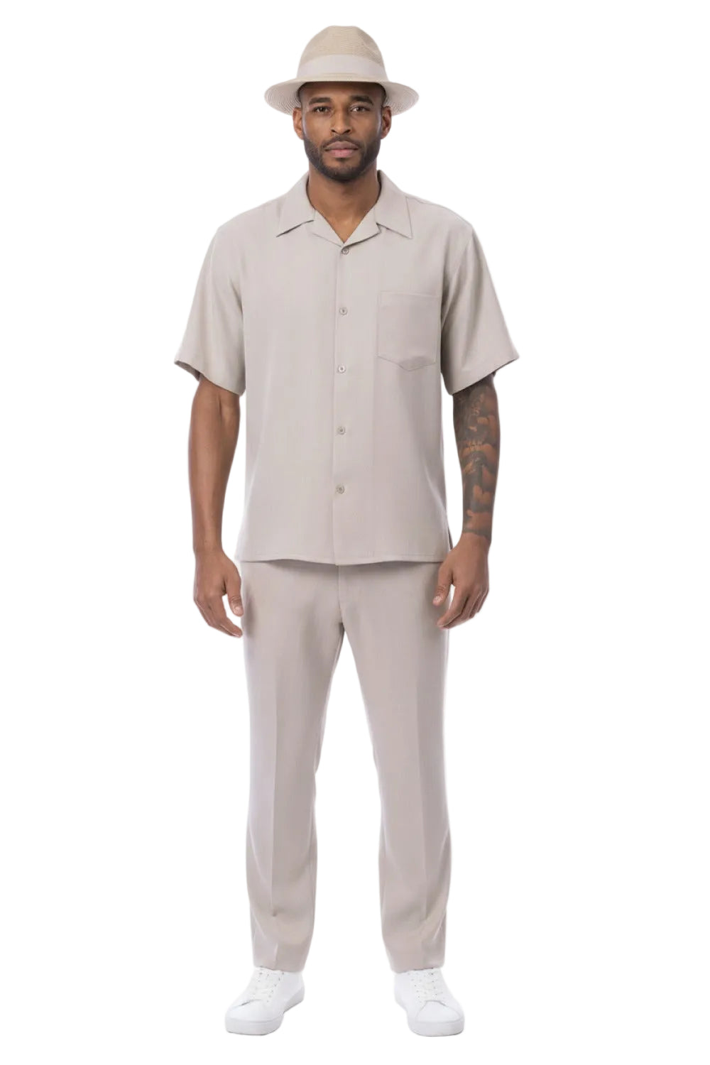 Men's 2 Piece Walking Suit Summer Short Sleeves in Khaki