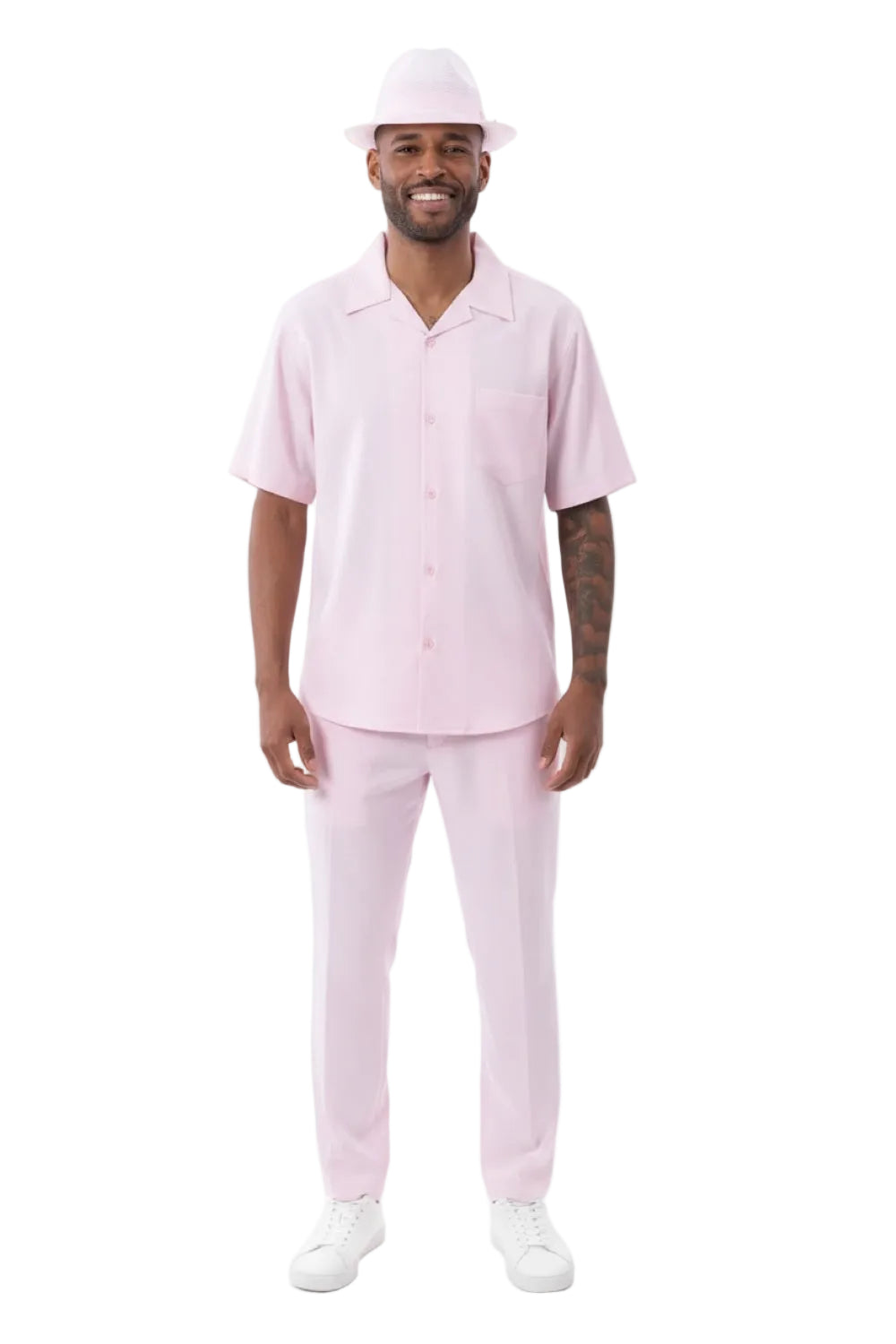Men's 2 Piece Walking Suit Summer Short Sleeves in Pink