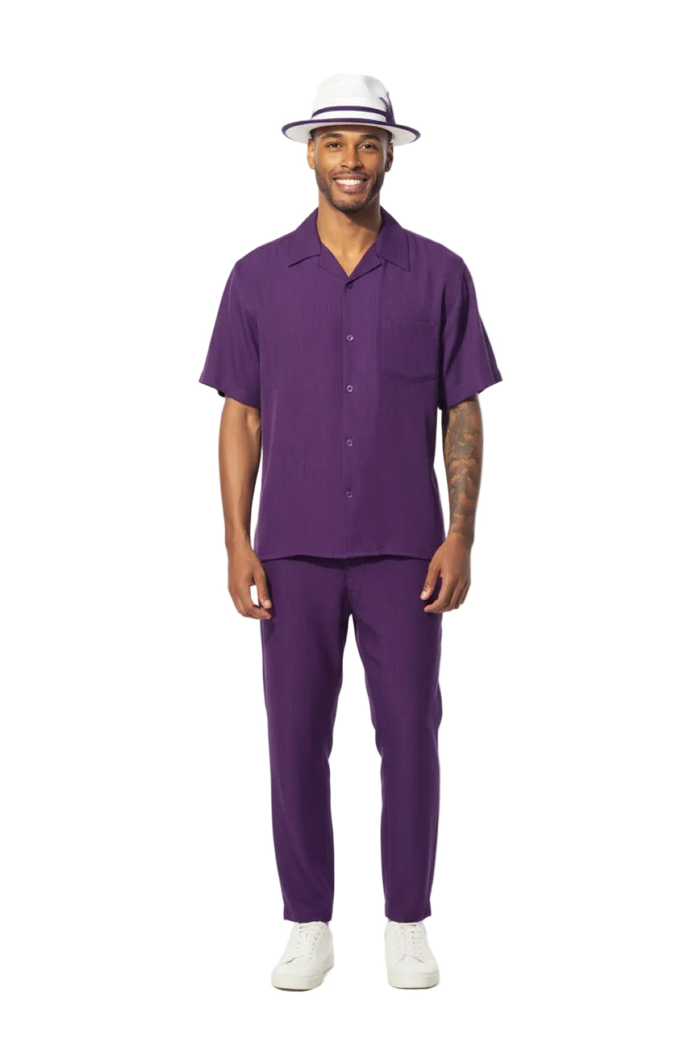 Men's 2 Piece Walking Suit Summer Short Sleeves in Purple