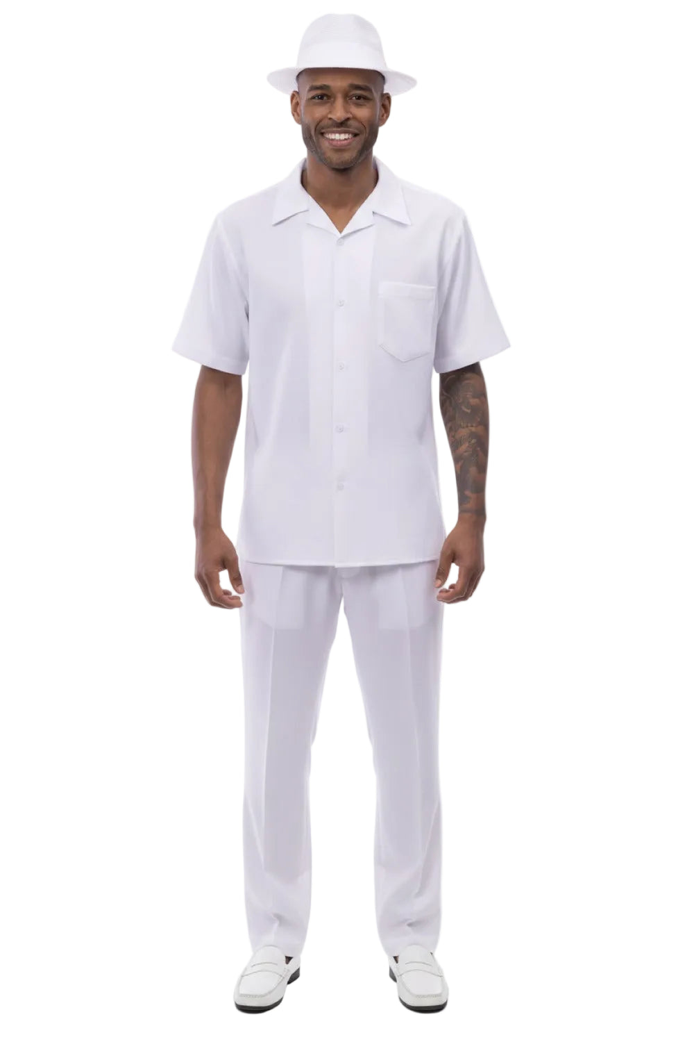 Men's 2 Piece Walking Suit Summer Short Sleeves in White