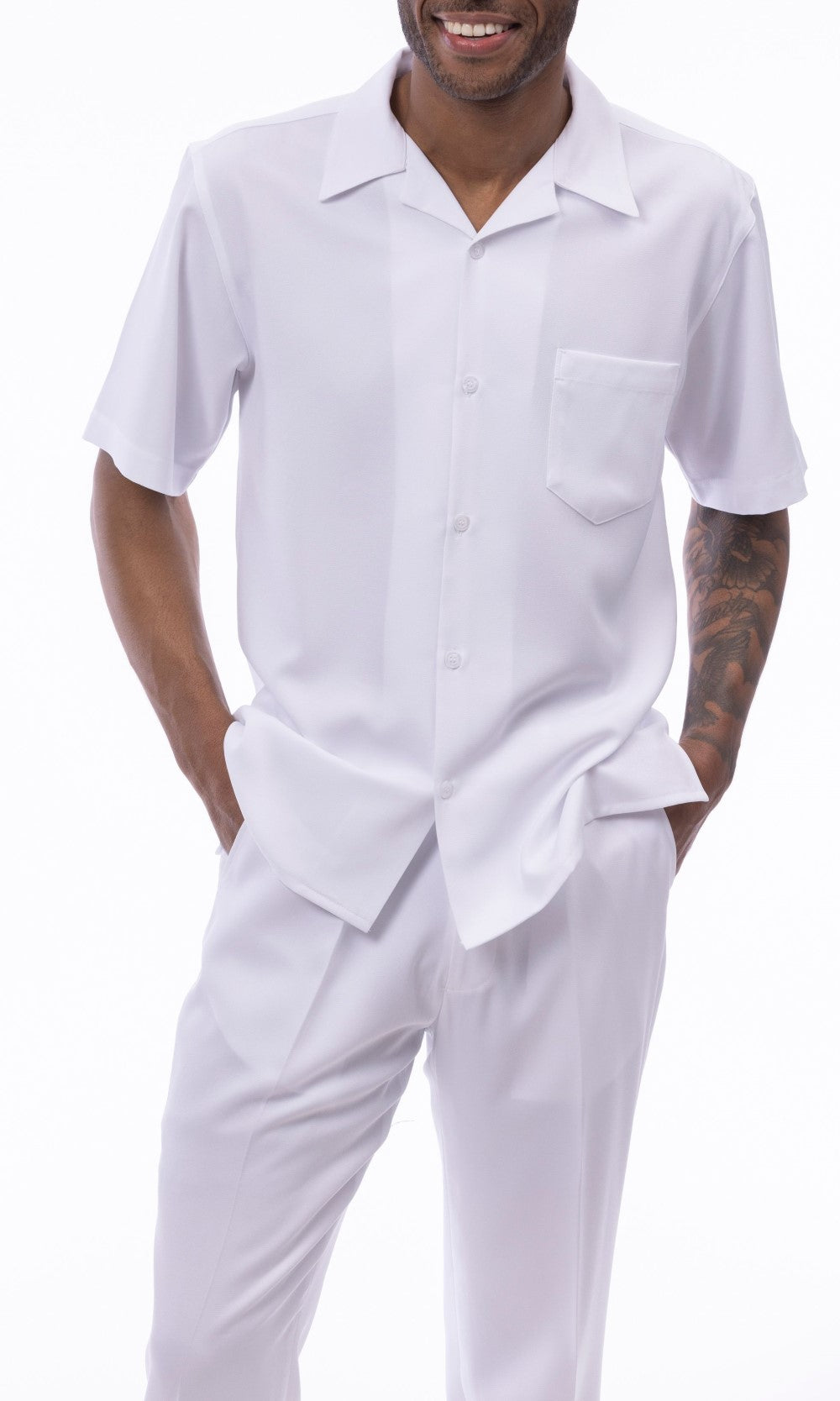 Men's 2 Piece Walking Suit Summer Short Sleeves in White
