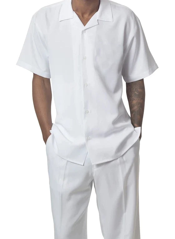 Men's 2 Piece Walking Suit Summer Short Sleeves in White