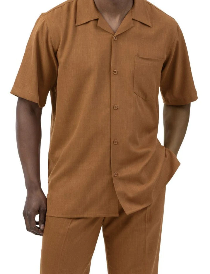 Men's 2 Piece Walking Suit Summer Short Sleeves in Cognac