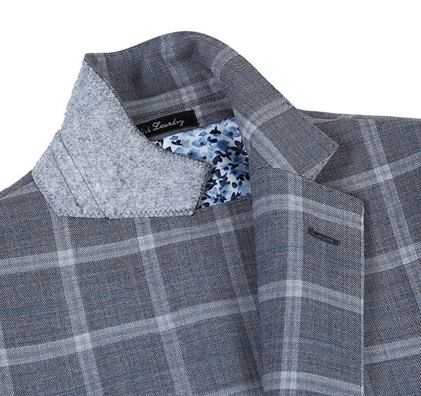 English Laundry 2-Piece Gray Plaid Wool Blend Slim Fit Suit