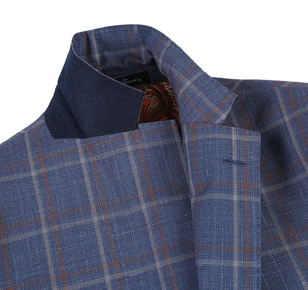 English Laundry 2-Piece Check Wool Linen Blend Slim Fit Suit