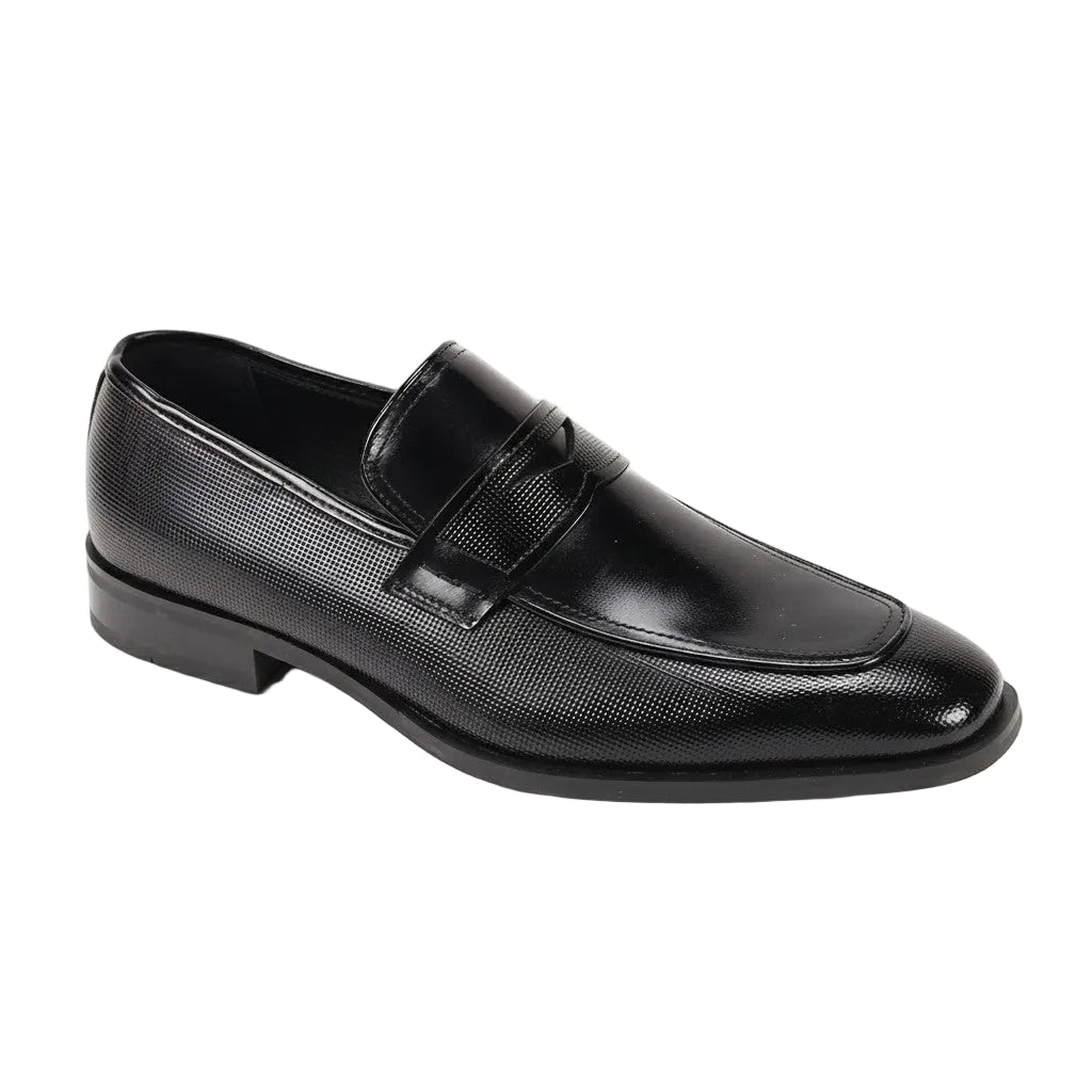 Black Leather Moc-Toe Strap Penny Loafer