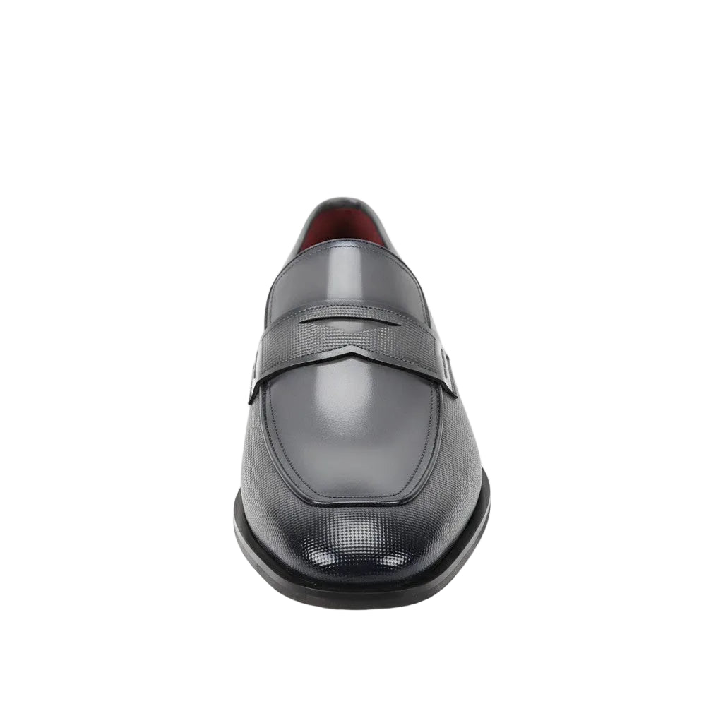 Gray loafer shoe on a white background