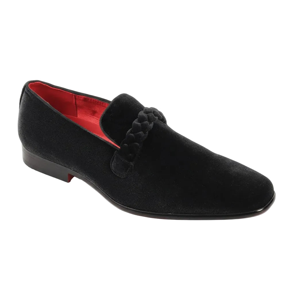After Midnight Collection - Black Velvet Braided Strap Slip-On Loafer