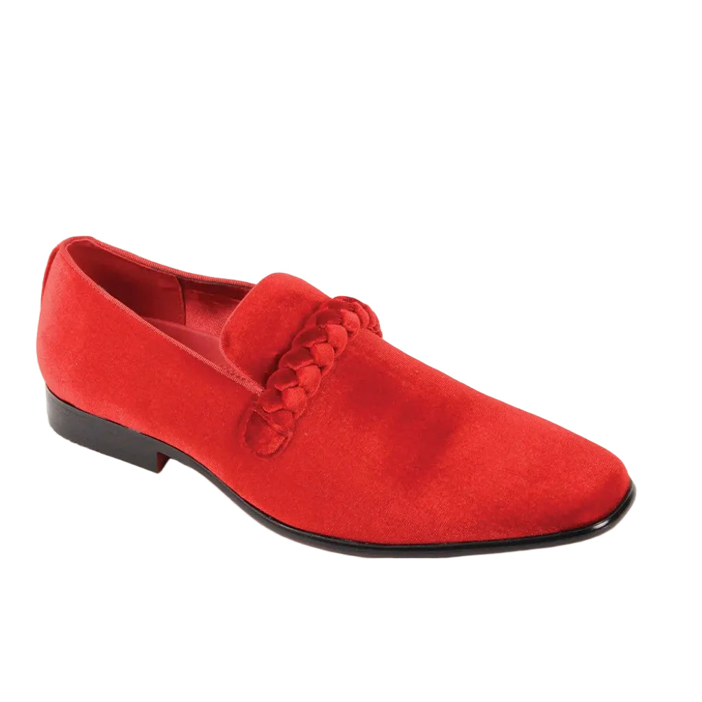 After Midnight Collection - Red Velvet Braided Strap Slip-On Loafer