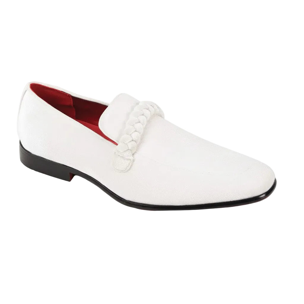After Midnight Collection - White Velvet Braided Strap Slip-On Loafer