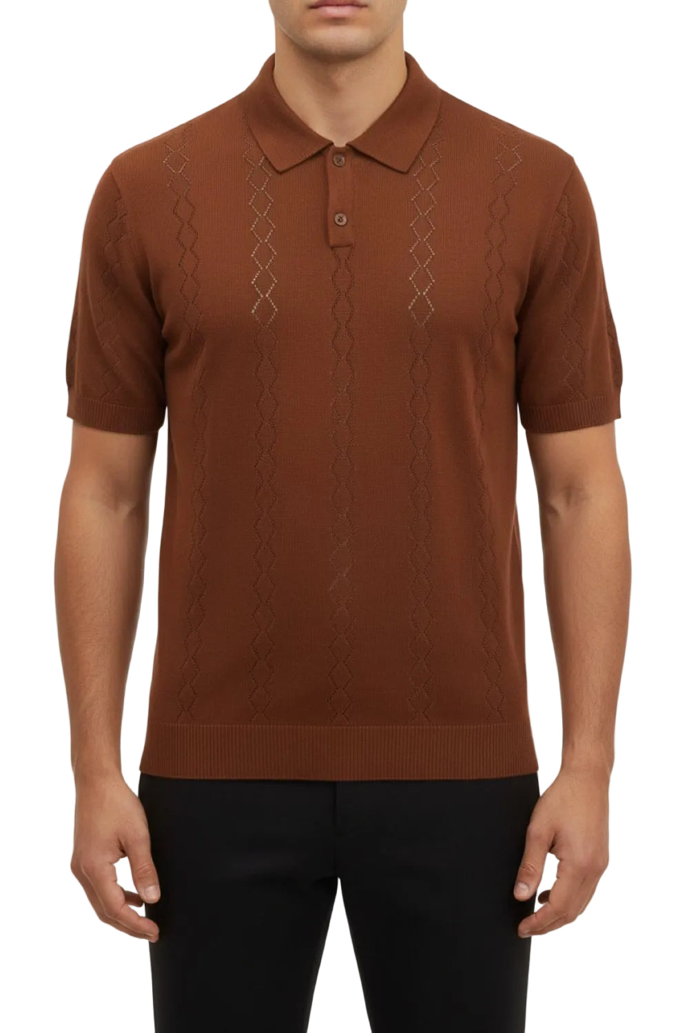 Stacy Adams - Men's Chestnut Diamond Stitch Knit Shirt