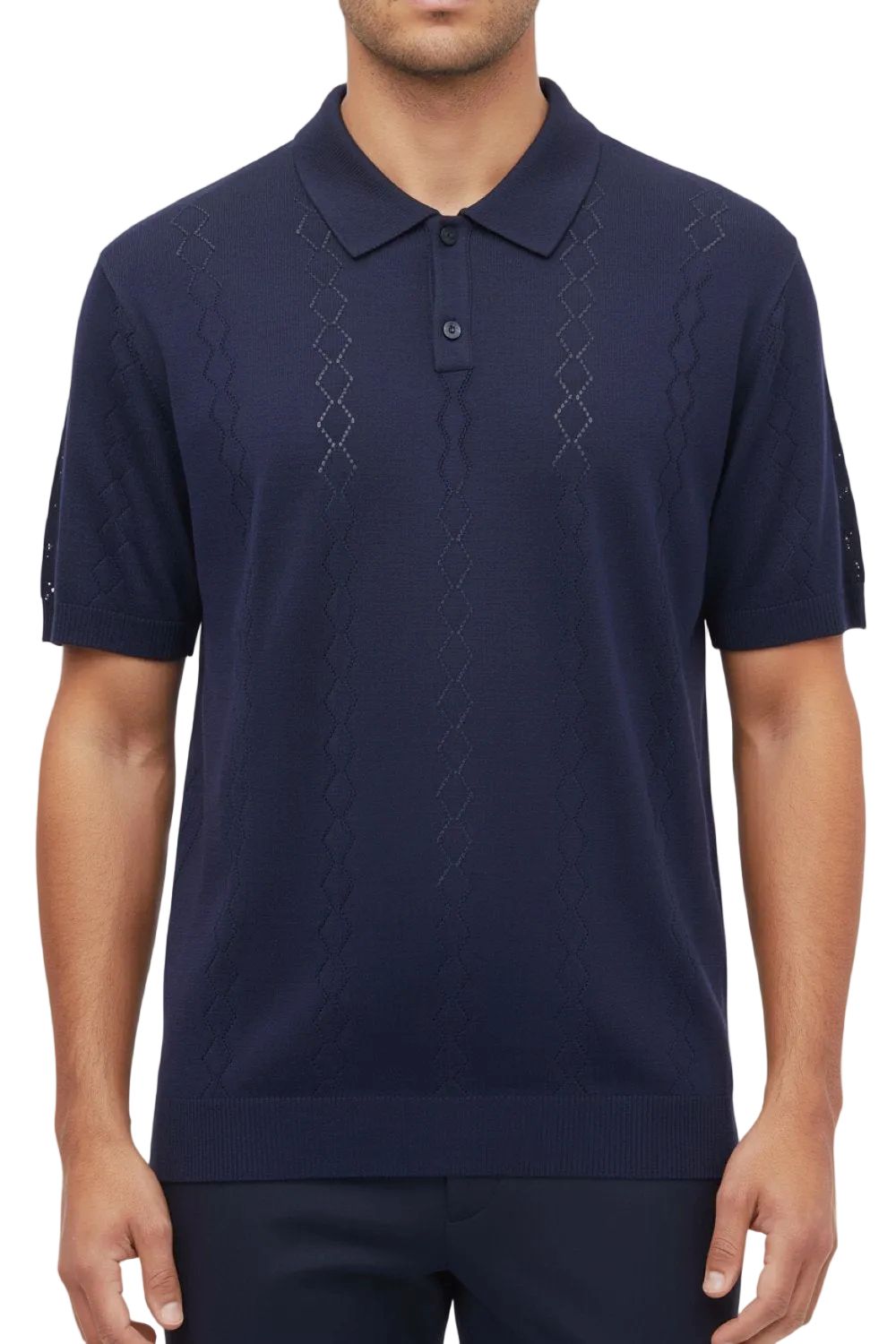 Stacy Adams - Men's Navy Diamond Stitch Knit Shirt