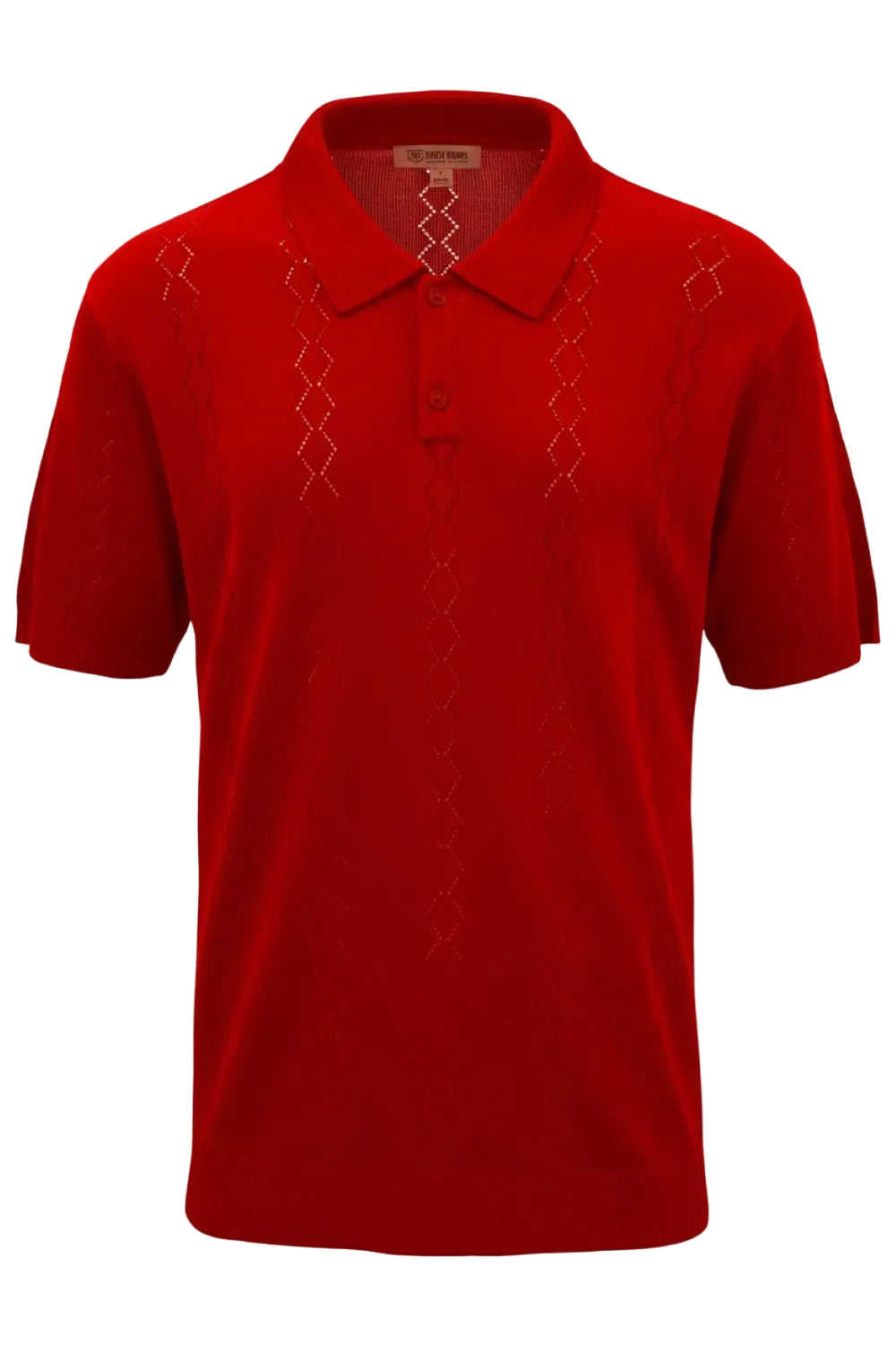 Red polo shirt with a subtle pattern on a white background