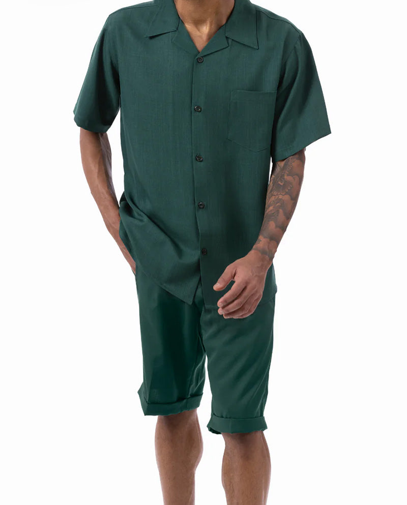Emerald 2 Piece Short Sleeve Walking Suit Set with Elastic Waistband Shorts