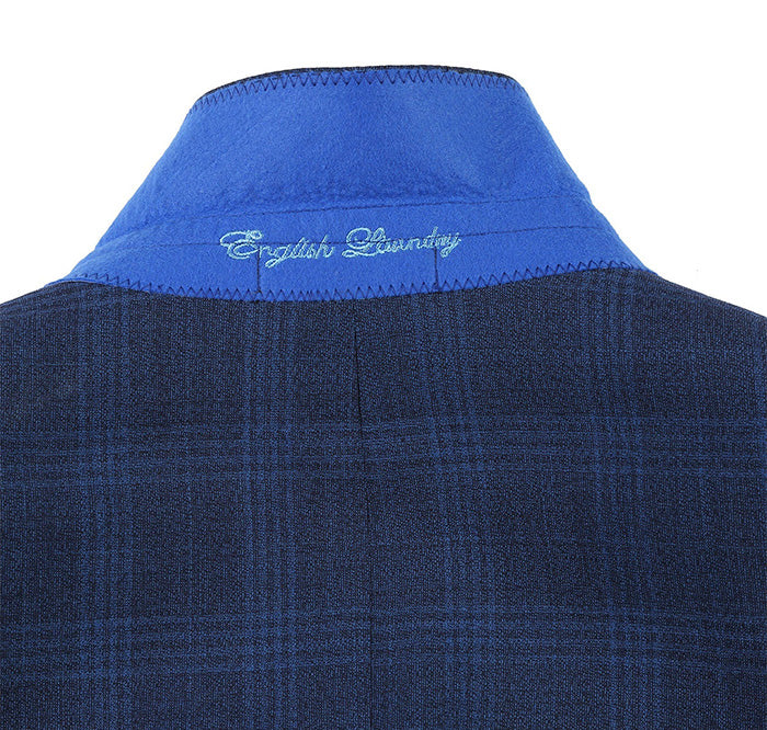 English Laundry 2-Piece Blue Plaid Wool Blend Slim Fit Dress Suit