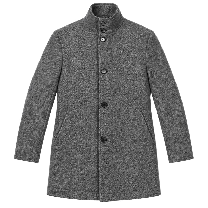 Gray Wool Blended Quilted Overcoat Slim Fit with Detachable Bib
