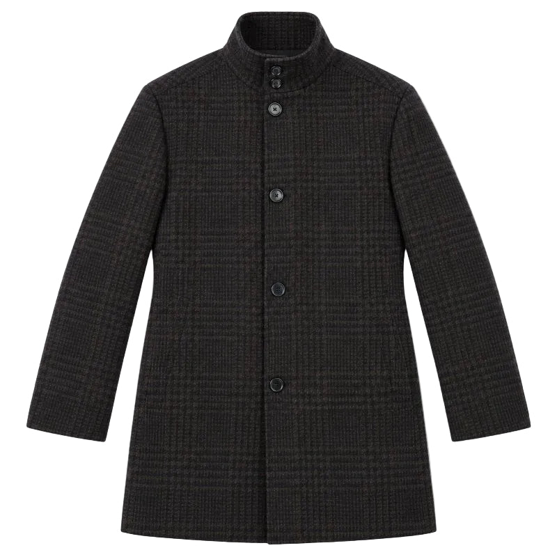 Charcoal Wool Blended Quilted Overcoat Slim Fit with Detachable Bib