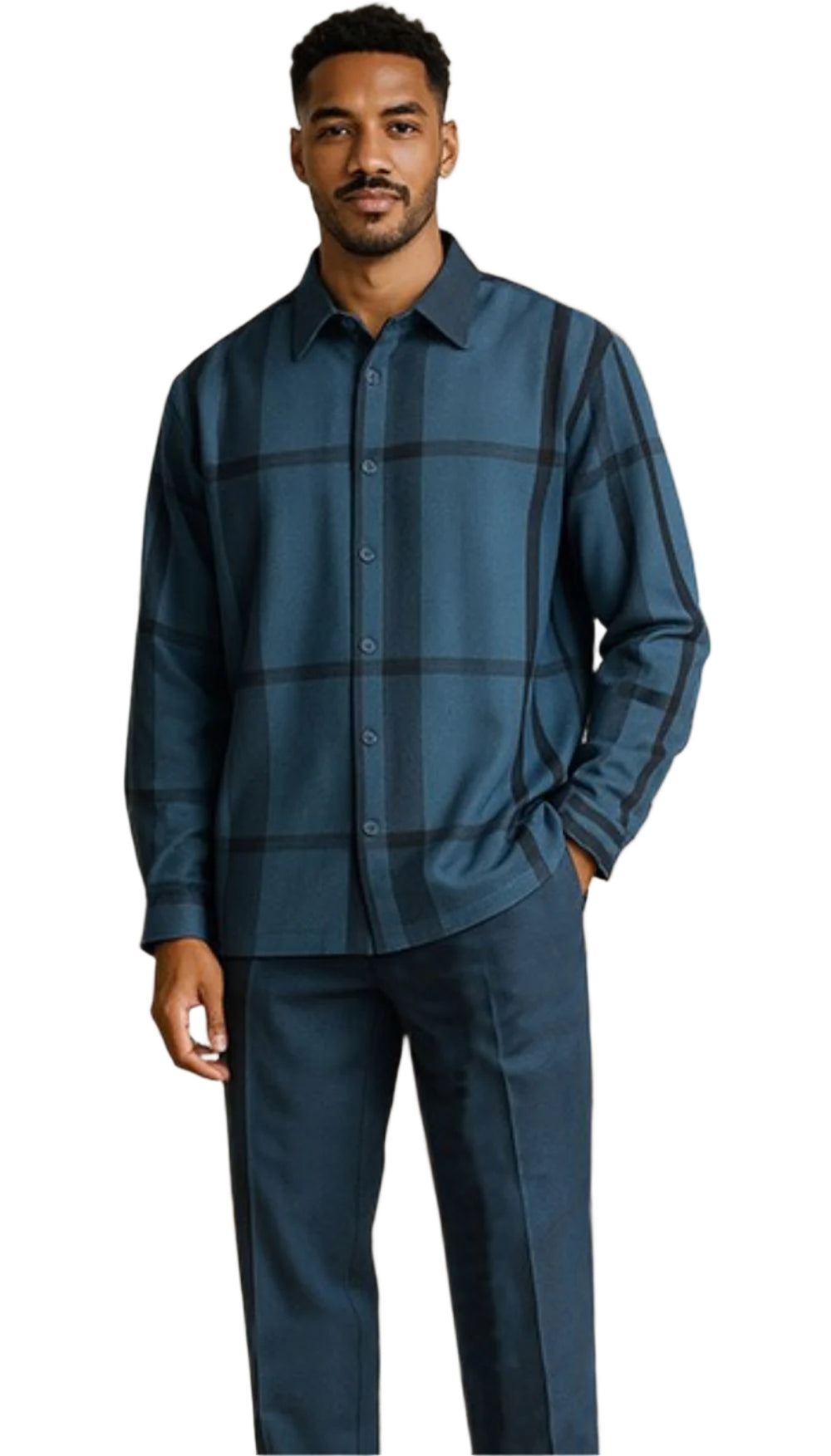Stacy Adams - Men's 2 Piece Long Sleeve Indigo Walking Suit Set
