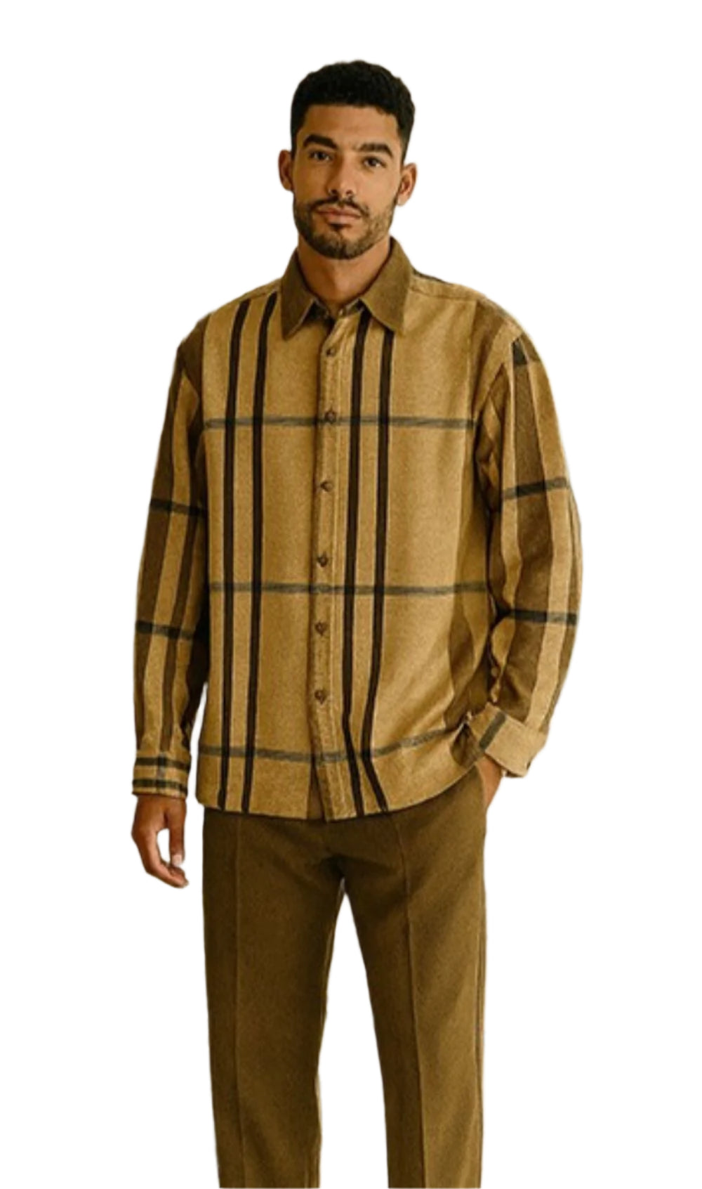 Stacy Adams - Men's 2 Piece Long Sleeve Tan Walking Suit Set
