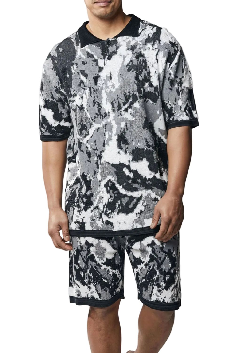 Stacy Adams - Men's Black Abstract Knit Walking Suit Short Set