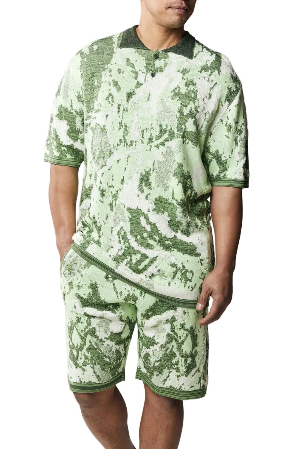 Stacy Adams - Men's Green Abstract Knit Walking Suit Short Set