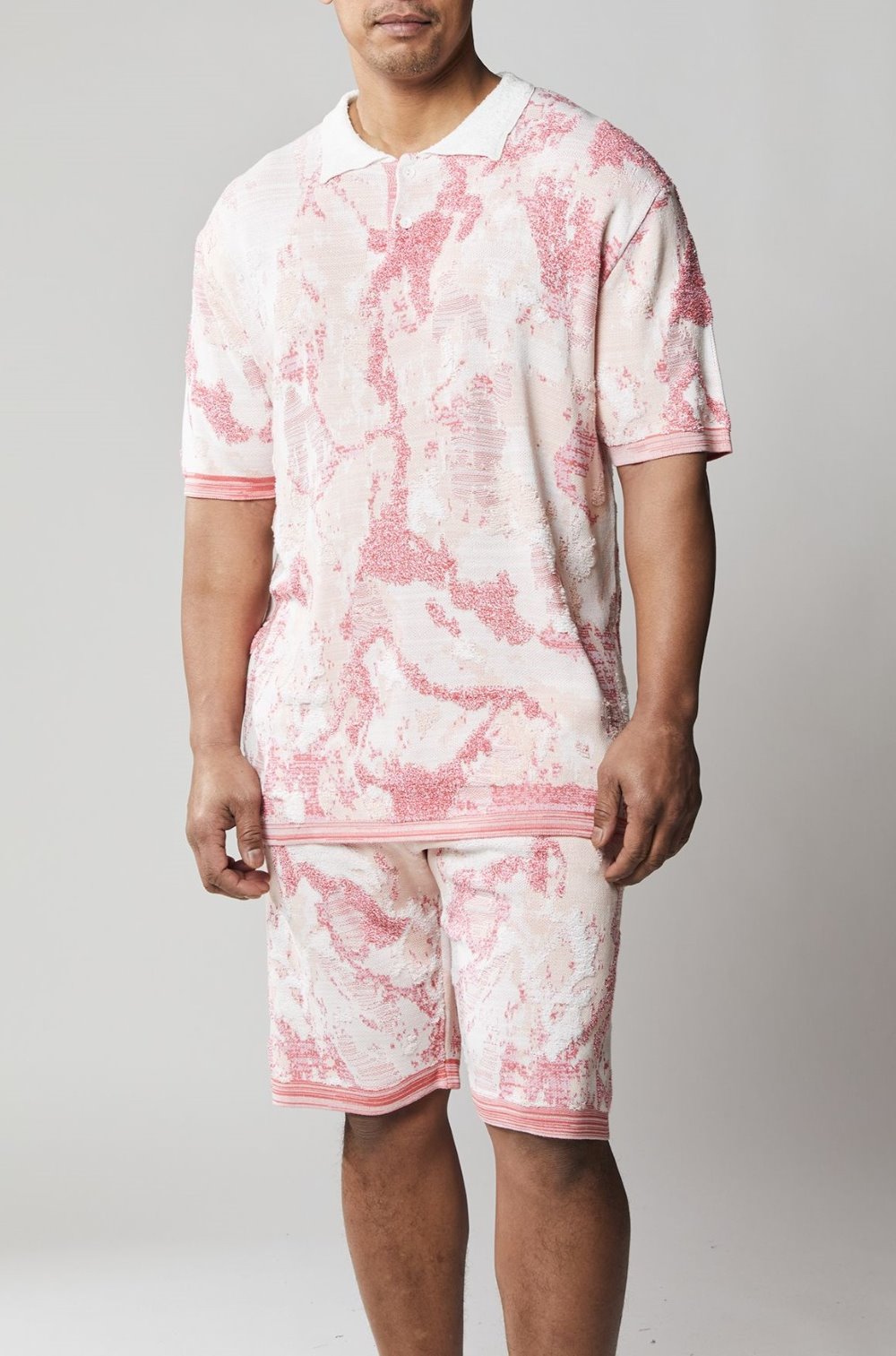 Stacy Adams - Men's Pink Abstract Knit Polo Short Set
