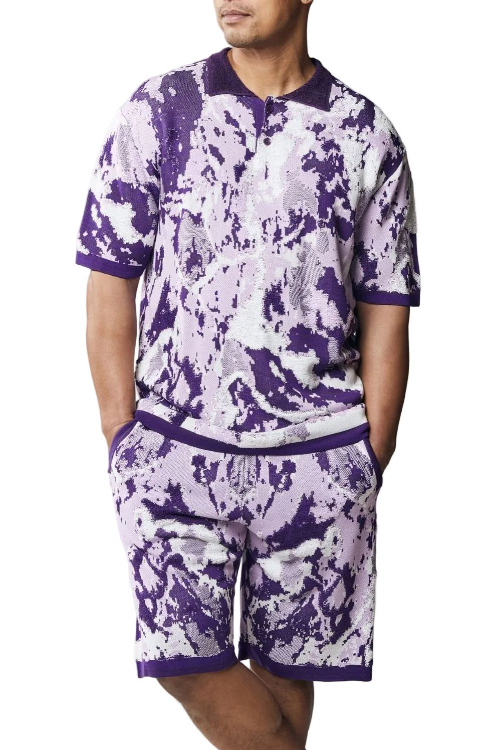 Stacy Adams - Men’s Purple Abstract Knit Walking Suit Short Set